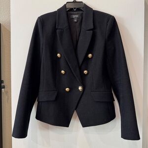 Halogen x Atlantic-Pacific Black Wool Blend Double Breasted Blazer Gold Buttons